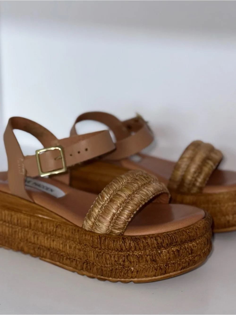 Steve Madden Tan Woven Espadrille Platform Sandals
